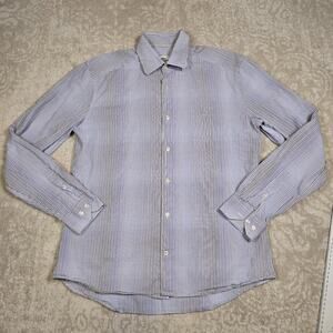 Lacoste Long Sleeve Button Down Shirt Men's Size 40 Blue Plaid Logo